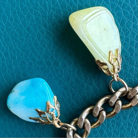 Vintage Grnstone Pebble Nugget Charm Bracelet Semi Precious Polish Stones - Picture 4 of 8